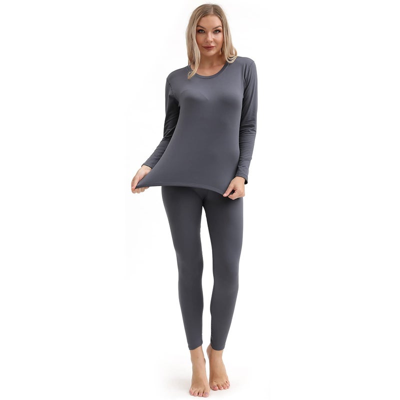 PISIQI Thermal Underwear Women Ultra-Soft Long Johns Set Base Layer Skiing Winter Warm Top & Bottom (XL, Dark Gray) - Image 4